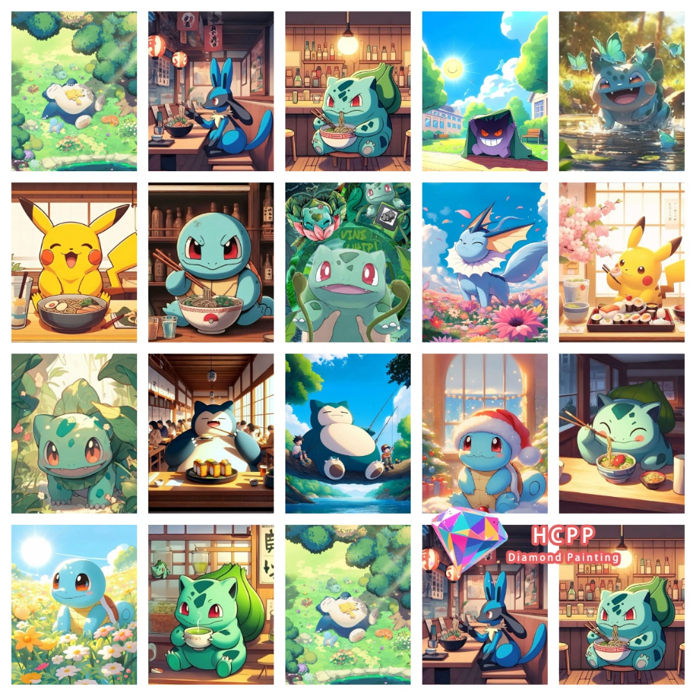 Resin Art Canvas - Kit de peinture diamant Pikachu Bulbasaur