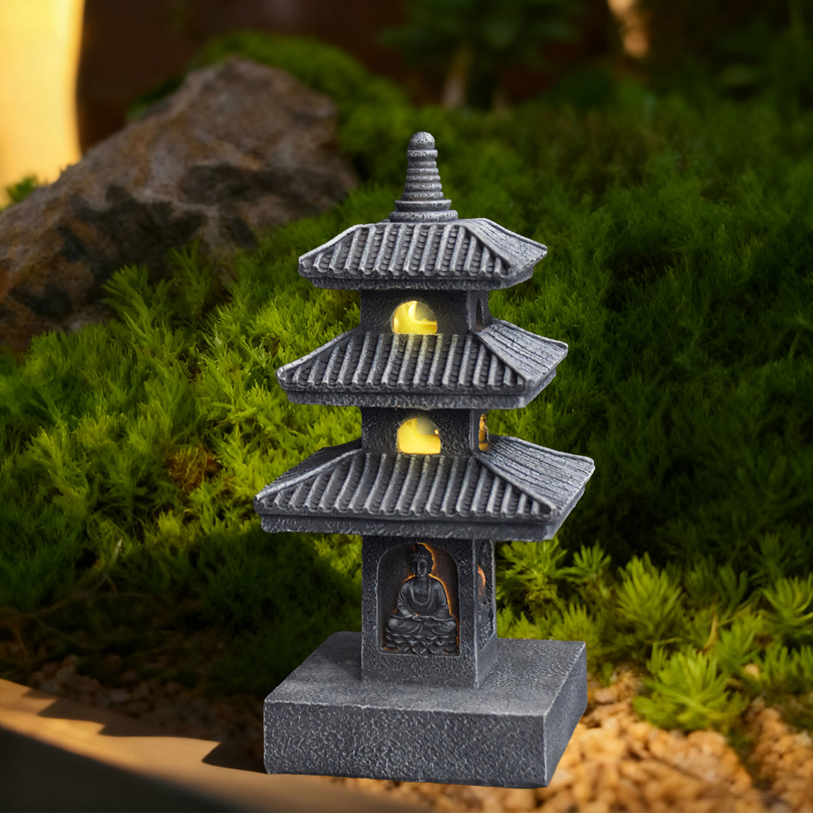 Resin Art Lamp - Lanterne solaire pagode, statue de jardin,