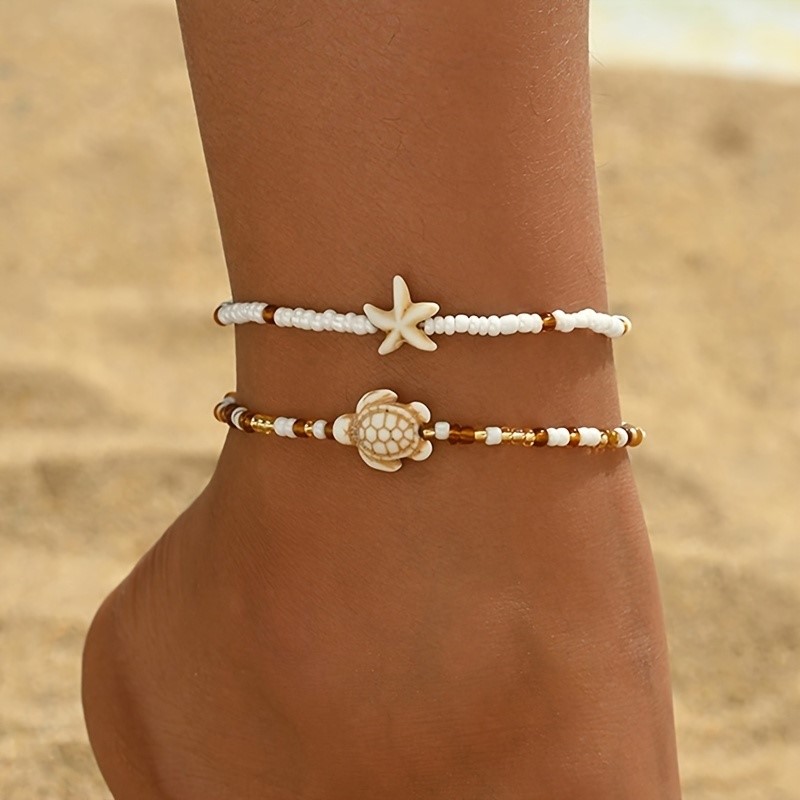Resin Art Beach Theme - Bracelet de cheville avec pendentif en
