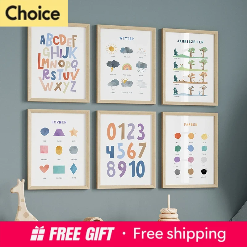 Resin Art Learning - Affiches d'apprentissage de l'allemand pour enfants,