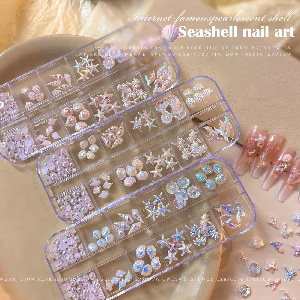 Resin Art Beach Theme - 12 compartiments/boîte, décorations 3D pour ongles